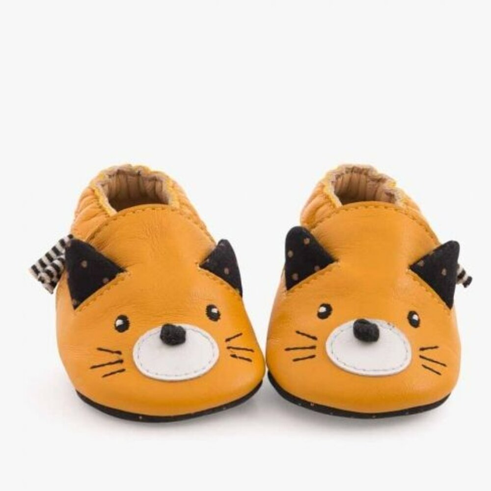 Brand New Moulin Roty Les Moustaches Yellow Cat Leather Shoes 6-12 Months